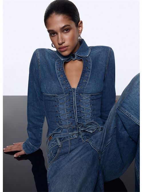Camicia in denim con stringhe LIU JO | UA6507D0399/79157